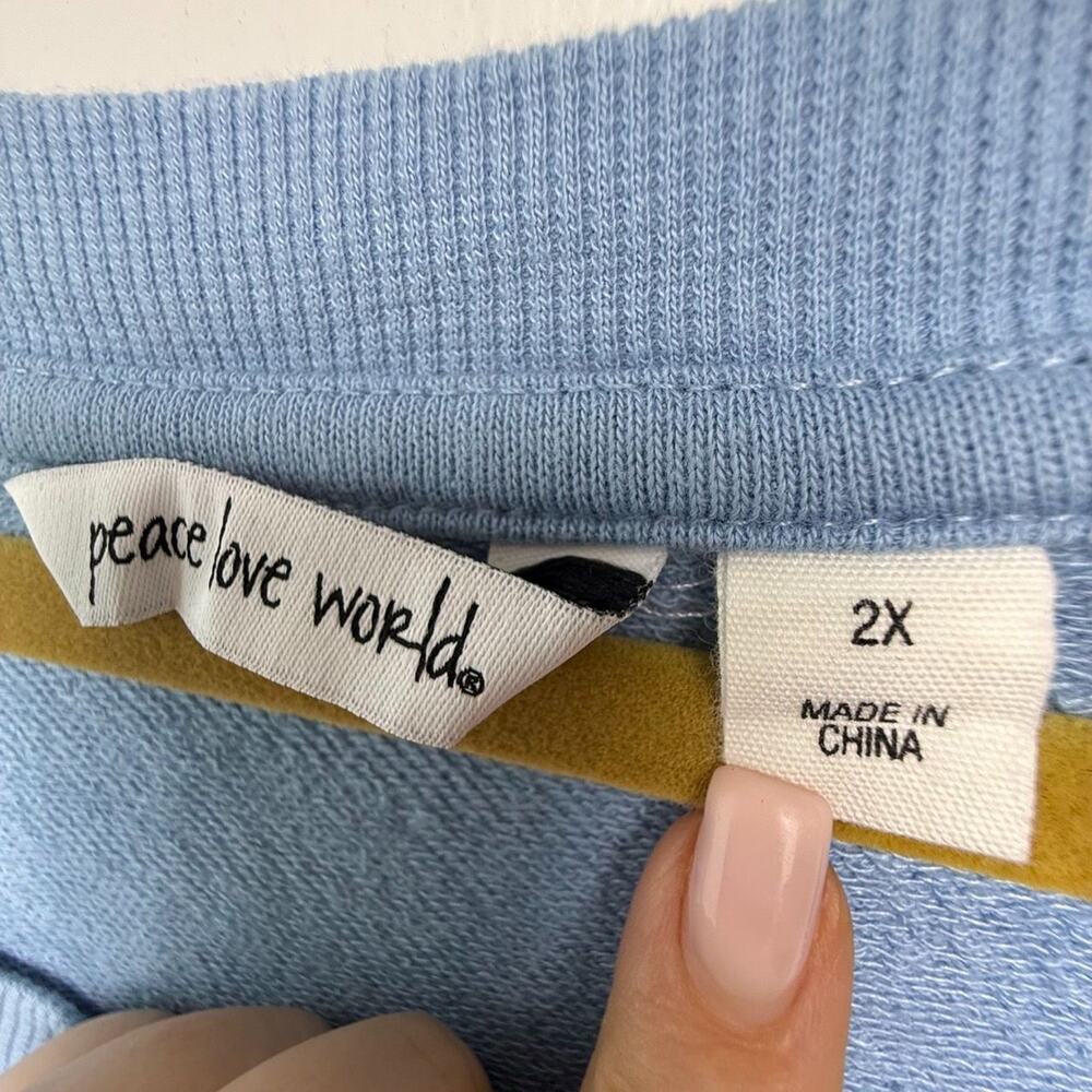 Peace Love World Embroidered Floral Sweatshirt Women 2X French Terry Blue NWOT - Picture 4 of 9